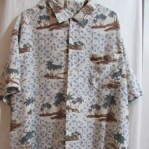 ST JOHN'S BAY MEN'S PRINTED DRESS SHIRT SIZE 3XLT PALM TREES COLLARED SI…